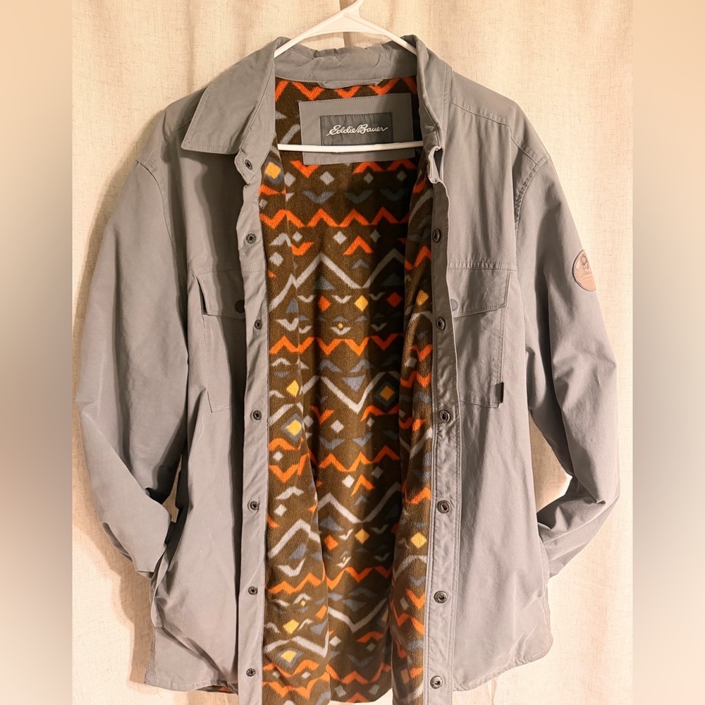 Eddie Bauer Gray and Patterned Men's Shirt Jacket Size Xl